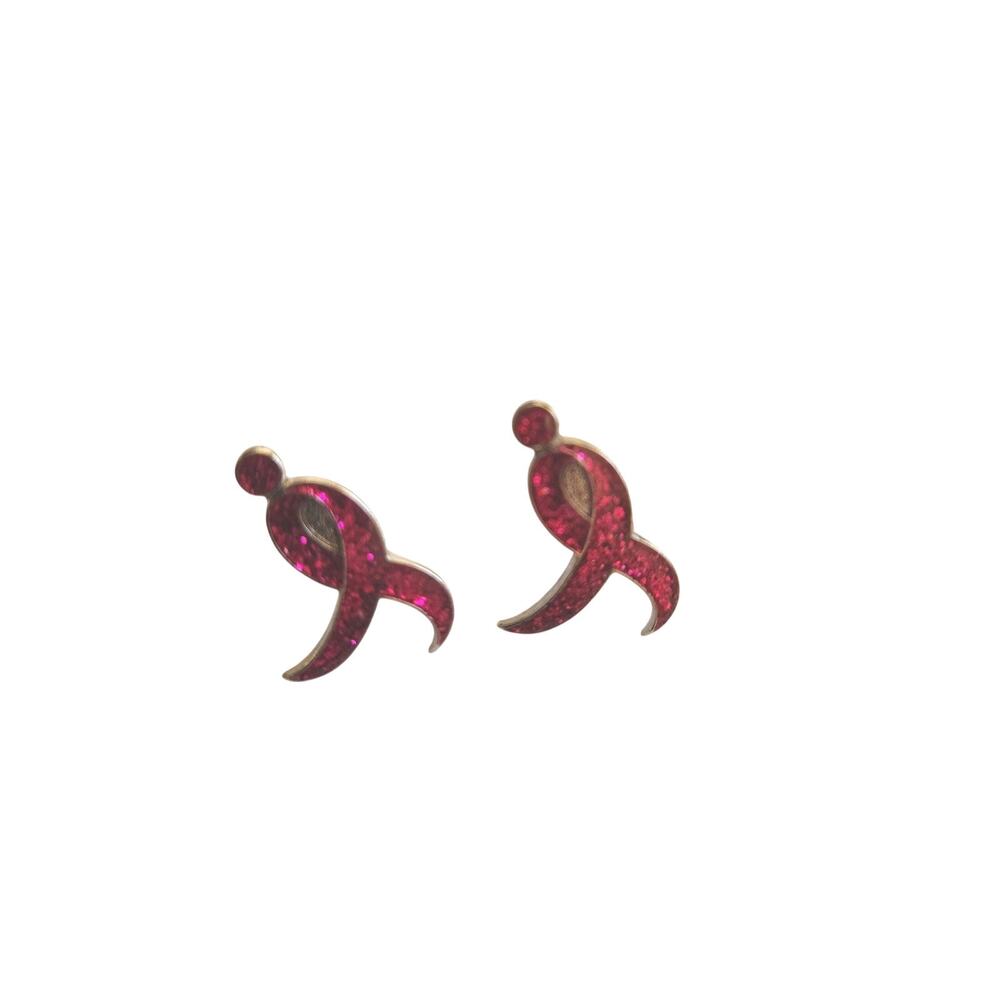 Breast Cancer Awareness Ribbon Earrings Pink Rhinestone Studs Gift Set